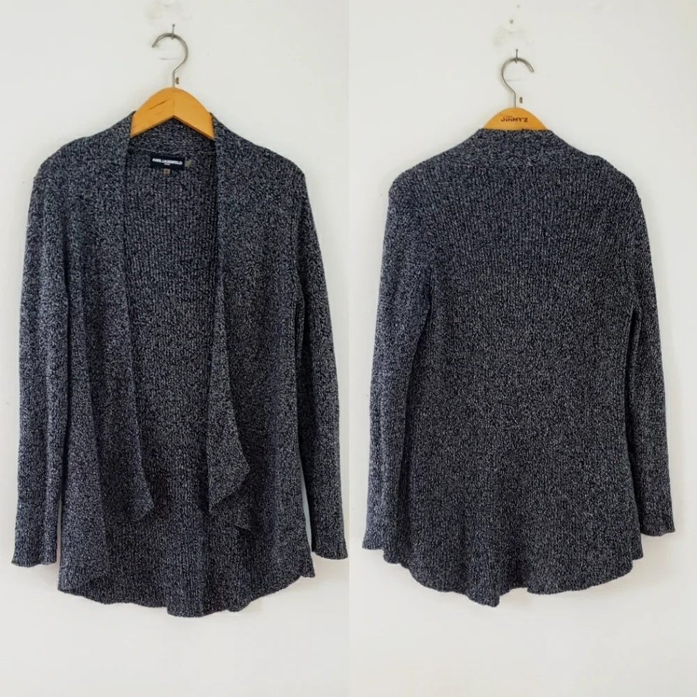 Karl Lagerfeld Gray Heather Cascade High-Low Sweater Cardigan